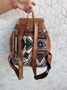 Hot Selling Real Leather Handmade Jacquard Leather Backpack Rucksack Multi Uses Backpack Designer Women's Western Uses Backpack - Product Image 3