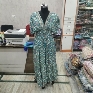 Boho Maxi <b>Dress</b> <b>Women</b> V Neck Puff Sleeve Elastic Waist Backless Ruffle Tiered Floral Summer <b>Dress</b> - Product Image 2