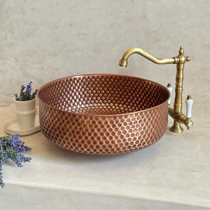 Handmade Hammered Copper Eco-Friendly Classic Vessel Sink Luxury <b>Round</b> Bathroom Wash <b>Basin</b> for Vanity Countertop Installation - Product Image 4