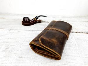 Étui de voyage en cuir pleine fleur pour pipe, pochette de rangement pour tabac et pipe, accessoires faits main sur mesure PRB-0006 - Product Image 2