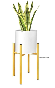 Jardinière en métal blanc avec support doré, pot de fleurs décoratif élégant pour la maison moderne, le salon, le balcon, le bureau - Product Image 2