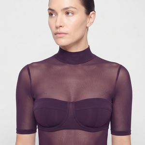 Sheer Turtleneck Bodysuit Women Full Length Short Sleeve High Waist Sexy Clubwear <b>Jumpsuit</b> Mesh Fit Type Skinny See Through Suit - Product Image 5