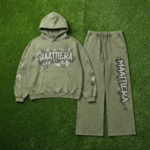 Conjunto Deportivo de Dos Piezas para Mujer, Sudadera con Capucha Extra Grande Color Verde Oliva y Pantalones Deportivos Anchos, Estilo Urbano - Product Image 6