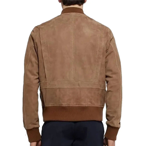 <b>Men's</b> Brown <b>Suede</b> Bomber <b>Jacket</b> Regular Fit Turn-down Collar Zipper Closure Casual Autumn Wear Solid Color - Product Image 1
