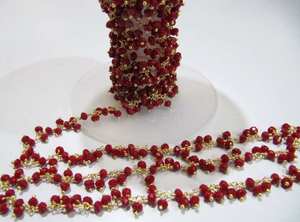 Chaîne de perles pendantes en quartz hydrofuge facetté, perles rondelles de corail rouge 3 mm, vendues au mètre - Product Image 5
