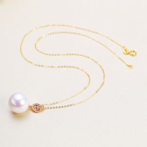 Collar con Colgante de Hebilla de Anillo de Oro de 18K, Perla Edison de Agua Dulce de 14mm, Collar de Agua Dulce con Luz Intensa, Collares con Colgante de Moda - Product Image 1