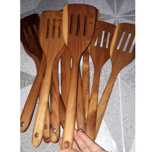 Spatules à fentes, passoires, égouttoirs en bois de teck, durables, écologiques, réutilisables, résistantes à la chaleur, légères, sans danger pour les aliments, pour la cuisine - Product Image 1