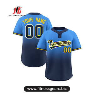 Maillot de baseball bleu personnalisé à manches courtes, nom de l'équipe imprimé, polyester respirant, vêtements unisexes pour adultes - Product Image 1