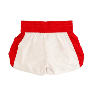 Pantalones Cortos Tradicionales de Muay Thai Rojos y Blancos, Pantalones de Kickboxing de Satén con Abertura Lateral, Pantalones Cortos Profesionales con Logotipo Personalizado - Product Image 2