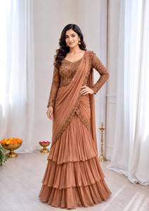 Hermoso Lehenga Saree Indio de Corte A, Ajustado y Listo para Usar, en Tela de Chifón con Cintura Natural, Ideal para Bodas y Fiestas de Diwali - Product Image 1