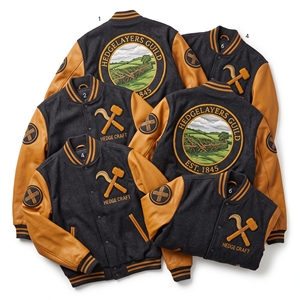 Veste universitaire Direct Source à manches en cuir, en laine, avec broderie Watermill House et patch Millstone, manteau vert - Product Image 5