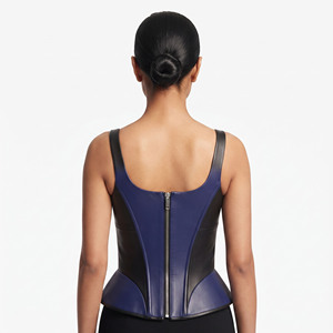 เสื้อครอเซ็ทหนังแท้สำหรับผู้หญิง เสื้อครอเซ็ทหนังแท้แบบไม่มีแขน เสื้อครอเซ็ทหนังแท้แบบมีซิปสำหรับผู้หญิง - Product Image 2