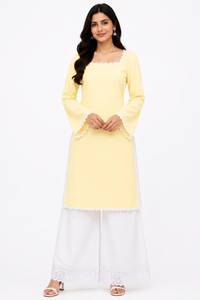<b>Indian</b> Style Simple Cotton Rayon Recycled Materials All Seasons <b>Kurtis</b> Border Lace Fully Stitched Dress Salwar Kameez Ladies - Product Image 3