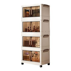 Tiroirs et chariots de rangement en plastique – Organiseur empilable à 4 niveaux de 36 po de hauteur avec portes, roulettes et étagères réglables pour la maison, le bureau et le garage - Product Image 1