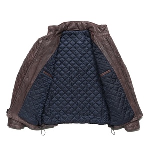 Chaqueta Vintage marrón de cuero acolchado Lujo Diamante europeo Elegante forro interior acolchado Botón más cierre de cremallera - Product Image 4