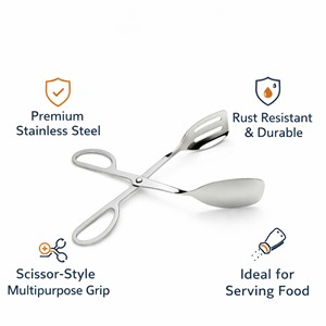 Stainless Steel Rust Resistant Scissor <b>Tong</b> for Kitchen & <b>Serving</b> | Multipurpose Salad Bread & Food <b>Serving</b> | Silver | 25 cm - Product Image 5