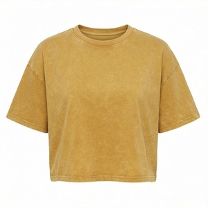 Camisetas Cortas Vintage con Lavado Ácido para Mujer, a la Moda, para Deportes, Yoga, Entrenamiento, Camisetas Oversize con Diseño de Agujeros Bordados, Ropa de Gimnasio - Product Image 1