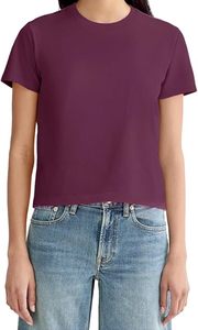 เสื้อยืดแขนสั้นคอกลมสีพลัมสำหรับผู้หญิง ทรงปกติ ผ้าถัก สีพื้น ลำลอง ใส่ได้ทุกฤดูกาล - Product Image 2