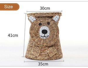 Handmade Natural Water Hyacinth Laundry Bear <b>Baskets</b> <b>Storage</b> Hamper With Lid Nursery Room <b>Large</b> Toy Organizer - Product Image 5