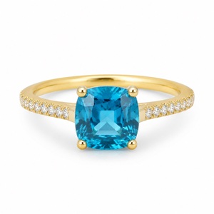 Blue <b>Cushion</b> Cut Gemstone Ring 925 Silver Gold Plated Rhodium Plated Luxury Bridal Band <b>for</b> Engagement Wedding Anniversary - Product Image 3