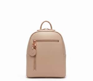 Mochila de Lona Crema con Estampado en Relieve Personalizado, Detalles en Cuero Genuino Marrón, Diseño Minimalista, Uso Diario, 80g - Product Image 1