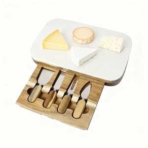 Rectangle Acacia Wooden Marble Cheese Board Set with Knife and <b>Drawer</b> Serving <b>Tray</b> for Kitchen Gift - Product Image 5