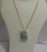 Collier chaîne en laiton plaqué or 14 carats de bonne qualité avec larimar rectangulaire de 10-20 mm et perle d'eau douce, bijou d'amitié réglable