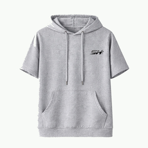 Hot Sale Breathable Cotton Fleece <b>Men</b> Short Sleeve Hoodie Customizable Colors French Terry Basic Cotton Blended Low Price Hoodie - Product Image 1