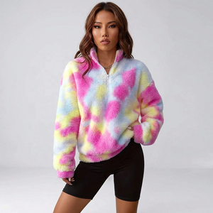 Sweat-shirt en polaire pour femme, demi-zippé, color block, col montant, manches longues - Product Image 4