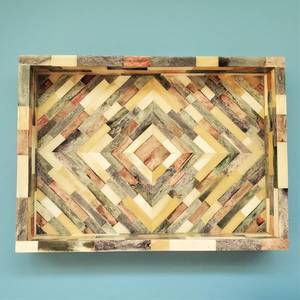 Traditional Home Interior <b>All</b> Time Favourite Indian Floral Bone Inlay serving <b>Tray</b> For Parties - Product Image 2