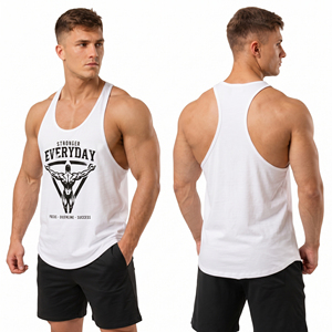 <b>Men</b> Printed Stringer Top Racerback Gym Workout Tank Top 100% Cotton Knitted Running Wear Top <b>Men</b> Front Logo Design <b>Singlet</b> Top - Product Image 1