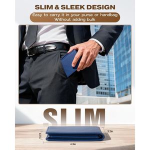 Portafoglio Bifold Sottile in Ecopelle Blu per Uomo con Blocco RFID, Porta Carte e Tasca Frontale, Include Confezione Regalo - Product Image 2