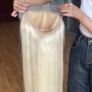 วิกผมตรง<span class=keywords><strong>สี</strong></span>แพลตตินัม 613 แบบเต็มศีรษะ ทำจากผมแท้บริสุทธิ์ วิกผมสีบลอนด์ขาว วิกผมลูกไม้ด้านหน้าสำหรับผู้หญิง - Product Image 1