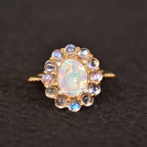 Anillo Halo de Ópalo, Ópalo Natural, Certificado IGI, Plata de Ley 925, Chapado en Oro de 14K, Anillo de Boda, Regalo para Mujer - Product Image 2