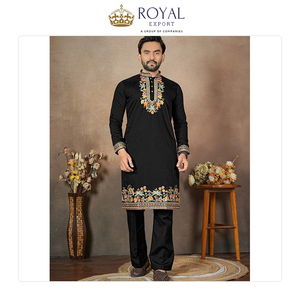 Kurta de Seda Clásica Real con Bordado de Lentejuelas para Hombre y Pijama de Algodón, Ideal para Bodas y Fiestas, Venta al Por Mayor - Product Image 4