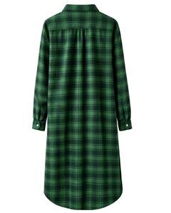 Robe chemise longue à carreaux verts personnalisée pour femme, boutonnée, coupe ample, tunique décontractée, manches longues, style flanelle en coton doux - Product Image 2