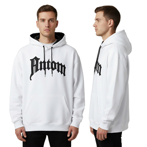 Custom Wholesale <b>Mens</b> Heavyweight <b>White</b> Hoodie Streetwear Graphic Print Fleece Oversized Hooded <b>Sweatshirt</b> Plain Pullover Hoodie - Product Image 2