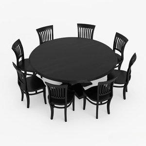 Ensemble de table à manger ronde en bois avec 6 chaises, design traditionnel, meubles de maison stables pour salle à manger - Product Image 2