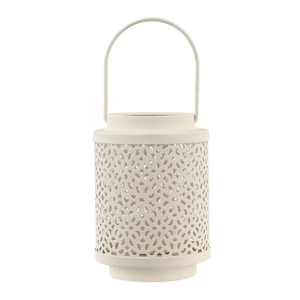 Portavelas de Metal Perforado con Acabado en Polvo Blanco, Elegante Portavelas de Jardín con Asa para Decoración de Patio y Hogar - Product Image 2