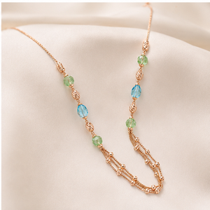 Collier Mala italien en argent 925, finition or rose, chaîne de créateur multicouche perlée, bijoux pour femmes - Product Image 5