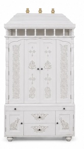Attractive Hand Carved Temple For Luxury Villas Modern White Wooden Pooja Mandir Cabinet WithStorage Puja Altar For Home UK Sale - Product Image 2