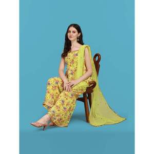 PARTY WEAR GEORGETTE PRINT TRABAJO TOP PALAZZO CON DUPATTA AMARILLO - Product Image 2