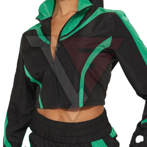 Ensemble deux pièces personnalisable OEM pour femme grande taille, coupe-vent d'automne imprimé, veste zippée et pantalon de survêtement en nylon uni avec fermeture éclair - Product Image 2