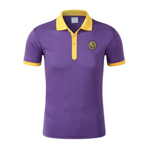Men's <b>Purple</b> Short Sleeve <b>Polo</b> <b>Shirt</b> With Yellow Collar And Cuffs Embroidered Logo Casual Solid Color Breathable Regular Fit - Product Image 1