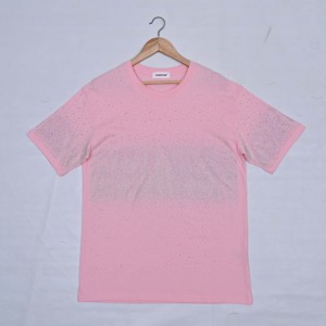YISHANYISHI Women's Pink <b>Rhinestone</b> Short Sleeve Crew Neck T-Shirt Casual Breathable Trendy OEM Knitted <b>Top</b> Spring Summer Wear - Product Image 1
