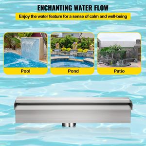 Déversoir de cascade de fontaine de piscine extérieure de jardin d'acier inoxydable avec le connecteur de tuyau 17.7 pouces - Product Image 4