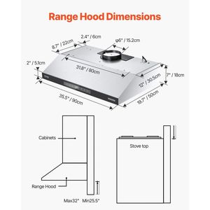Cappa aspirante sottopensile da 36 pollici 900 CFM con doppi motori, controllo touch gestuale, in acciaio inossidabile - Product Image 6