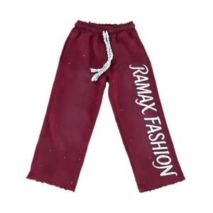 Pantalones deportivos anchos de algodón para hombre, estilo jogger, holgados, de cintura media elástica, con logo personalizado, estilo hip hop, OEM, lavado ácido, para verano - Product Image 1