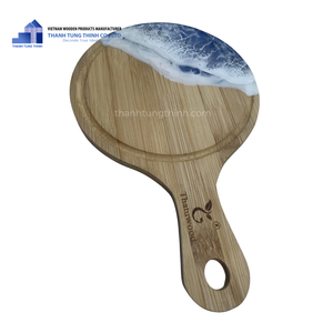 Thatuwood Round Bamboo Cutting Board <b>With</b> Resin Wave Design Modern Kitchenware Handmade <b>Crafted</b> For <b>Table</b> Use - Product Image 4