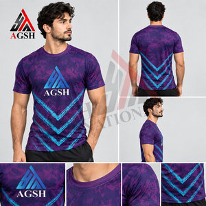 AGSH Men's Short Sleeve Sublimation Printed T-<b>Shirt</b> Purple Blue <b>Geometric</b> Pattern Quick Dry Slim Fit Sporty O-Neck - Product Image 5